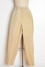 vintage 90s pants beige leather suede high waisted tapered leg trousers M