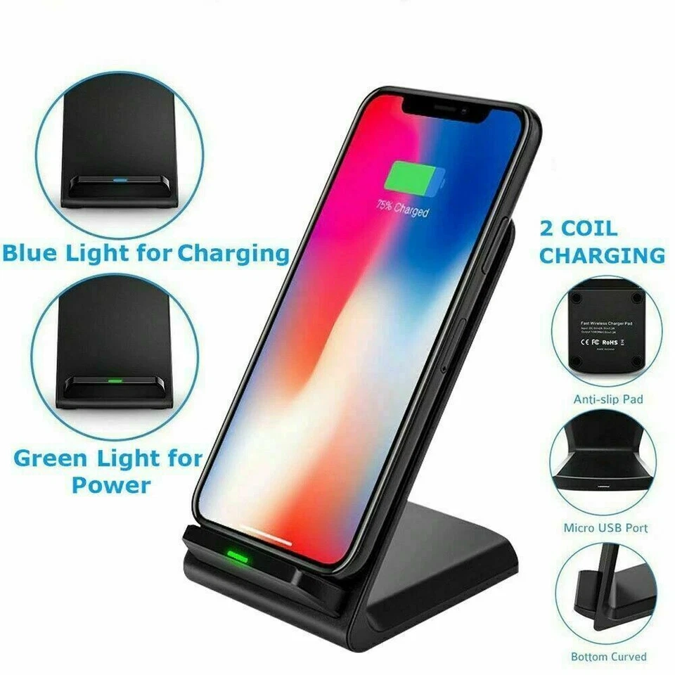 Fast Wireless Charging Stand Dock Charger For iPhone X XS 11 12 13 14 15 Pro Max - Image 2 of 4