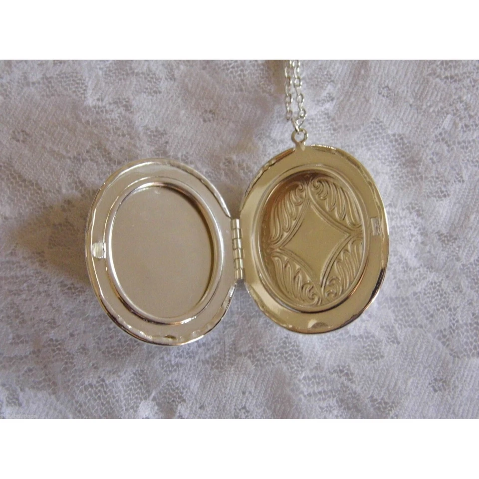 Hummingbird Rose Locket Antique Silver Necklace Porcelain Cameo Memory PHOTO - Image 4 of 4