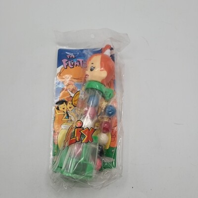Vtg Flix Candy Dispenser Flintstones Pebbles W/ Green Base Jawbreakers W/ Refill