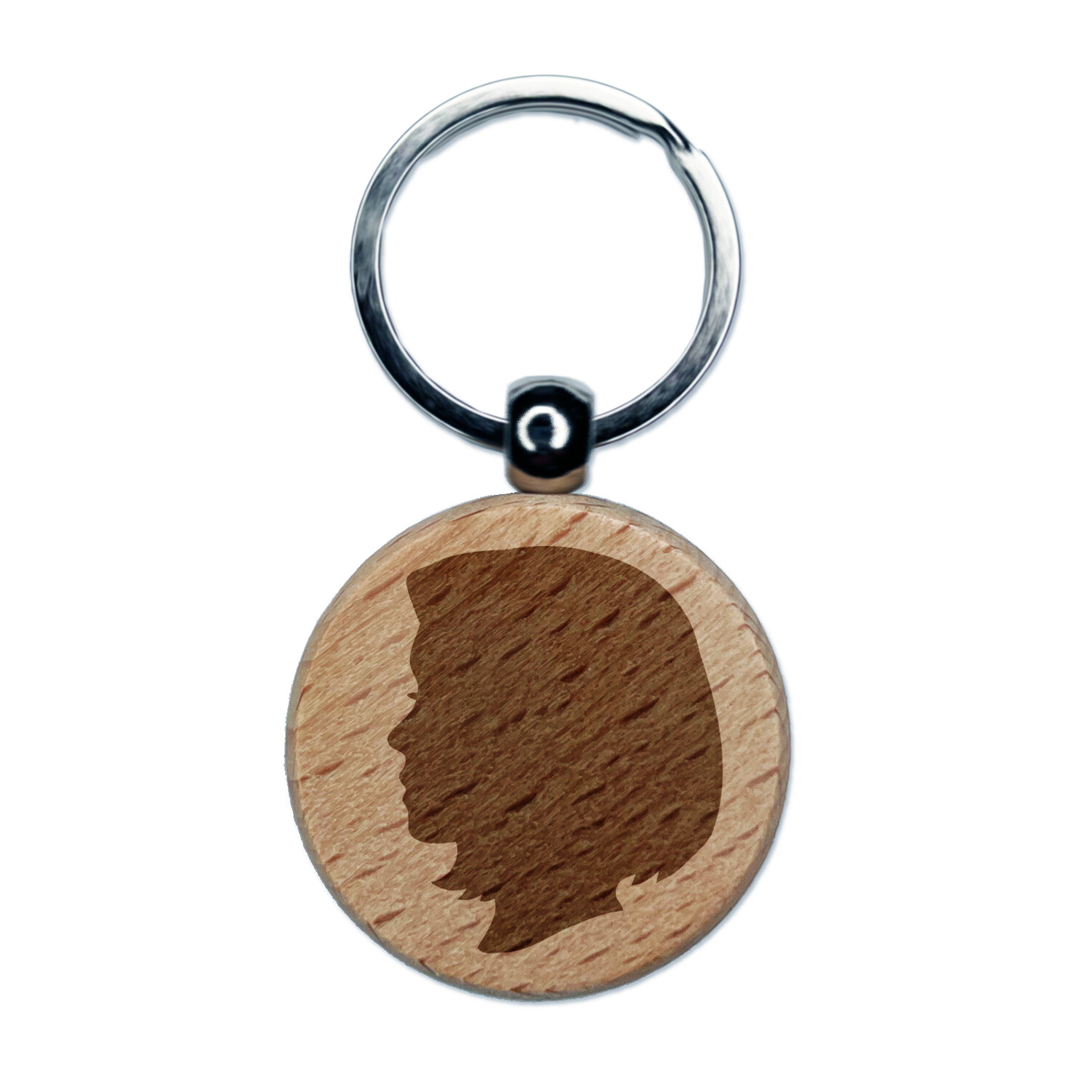 Engraved Wooden Keychain with Feminine Silhouette Design  