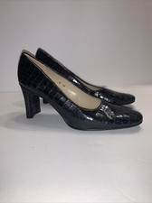 vintage 1990s black aigner pumps heels square reptile embossing sz 6