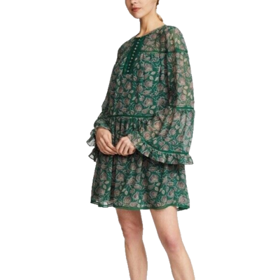 Rebecca Minkoff Green Floral Ruffled long sleeve Dress Size:Small | eBay