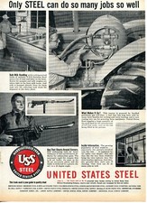 1953 Print Ad United States Steel USS Army Curved Barrel Machine Gun, LP Tractor