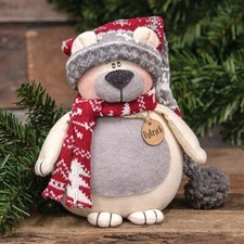 primitive rustic country farmhouse PATRICK the POLAR BEAR 7.5" fabric DOLL