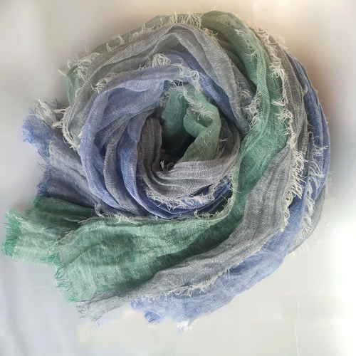 gauze flax designer 100% linen scarf frayed edges made of 4 panels multicolor - Picture 12 of 14