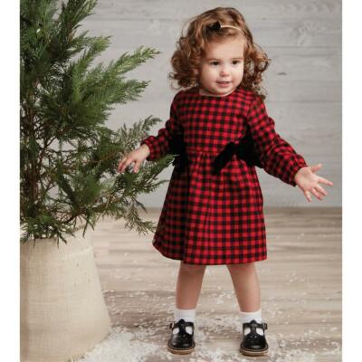 Mud Pie Kids Alpine Village Buffalo Check Christmas Dress with Velvet Bows  | eBay