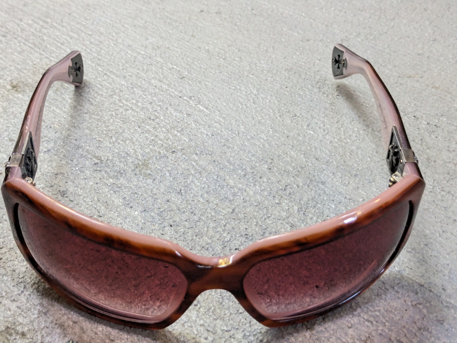 CHROME HEARTS Cream Sunglasses Brown Pink Cross Sterling Silver Acetate Y2K image 4