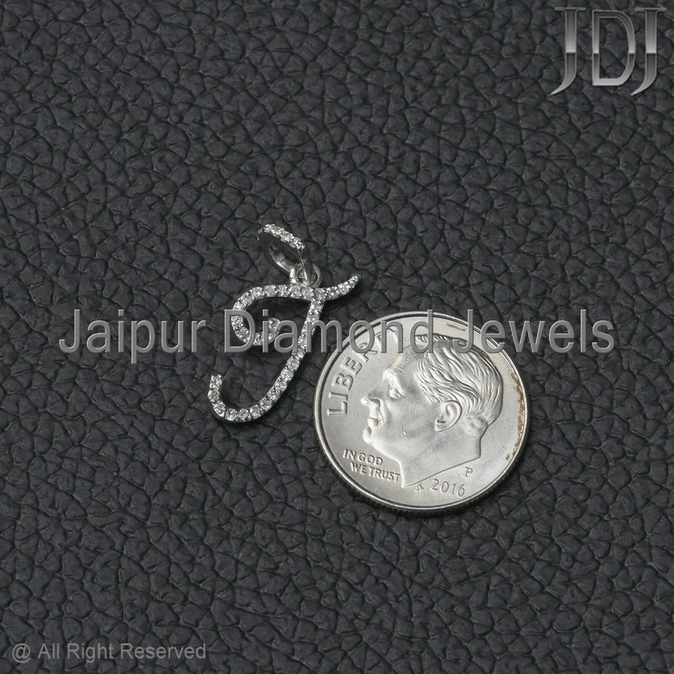 Colgante de oro blanco macizo de 14k diamante natural J inicial letra alfabeto colgante Foto 2 de 4