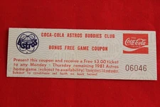 VINTAGE 1981 HOUSTON ASTROS BUDDIES TICKET COUPON 43 YEARS OLD ASTRODOME MINT