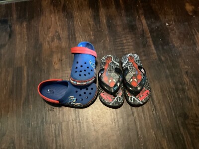 Boys Captain America Crocs and Spiderman flip flops size 10. Great condition