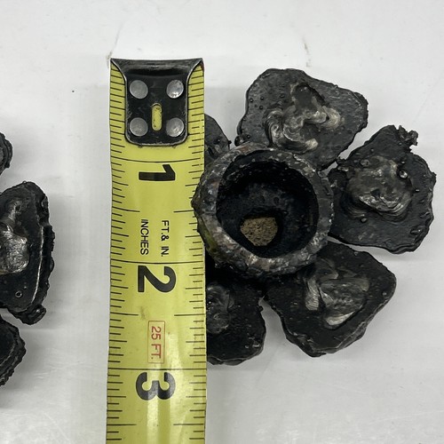 VTG Brutalist Metal Set Of 2 Candlestick Holders Made In US Flower Wrought IRON - Picture 11 of 15