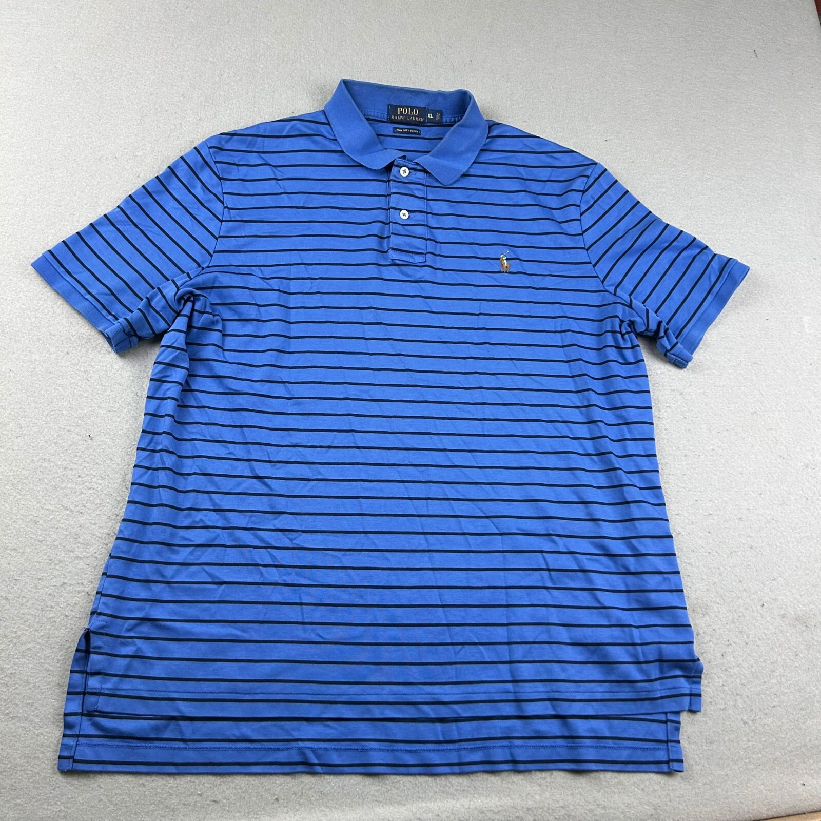 Polo Ralph Lauren Camicia Uomo XL Blu Righe Pima Soft Touch Golf Marrone Pony*