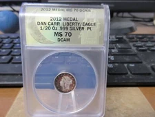 2012 Daniel Carr Liberty-Head / Eagle .999 Silver 1/20 OZ Token ANACS MS 70 DCAM