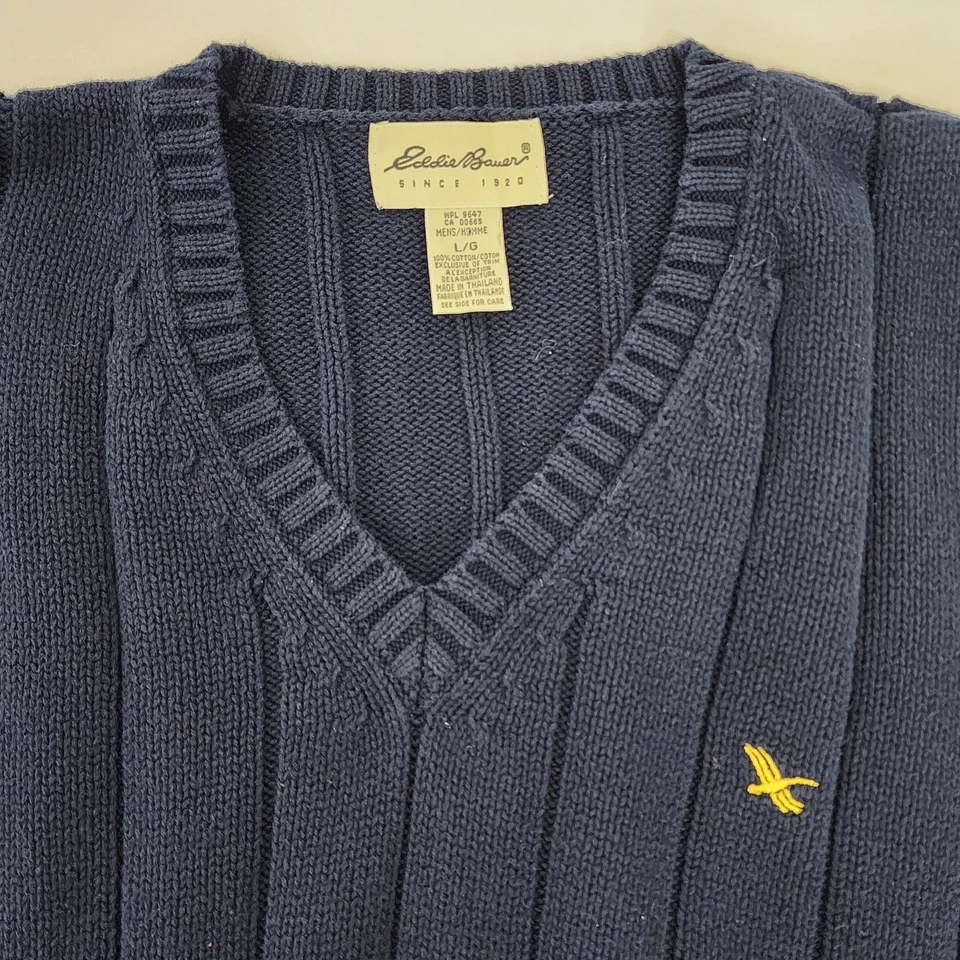 VTG Eddie Bauer Cotton Rib Knit V Neck Sweater Vest Academia Preppy Mens Fashion - Image 3 of 4