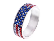 Blue red Crystal Rhines USA Flag Brooch Pin July 4th Patriotic American Rings