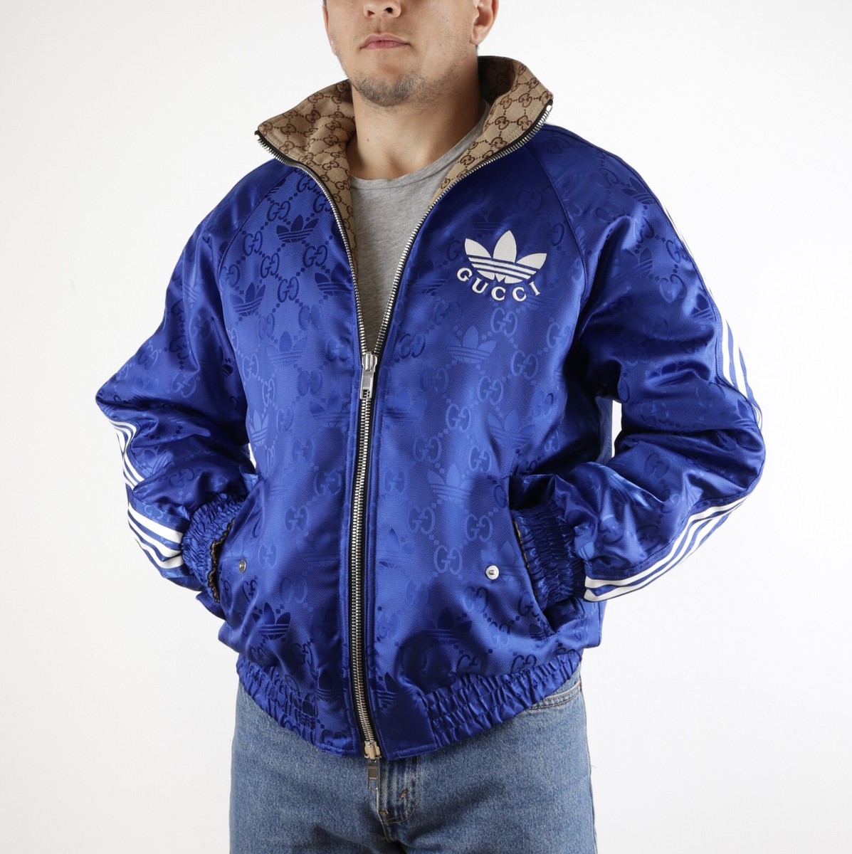 Gucci X Adidas GG Monogram Beige Cotton Blue Nylon Reversible