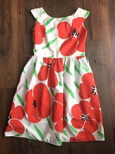 Vintage Hand Made Bold Red Floral Print Tea Sleeveless Summer Dress Size 8/36