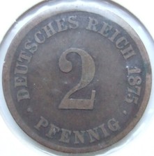 Münze Deutsches Reich Kaiserreich 2 Pfennig 1875 H in Fine