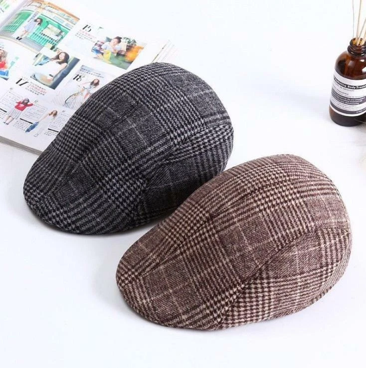 Newsboy Ivy Ascot Cabbie Gatsby Hat Cap Plaid Wool Herringbone Golf Driving - Image 3 of 4