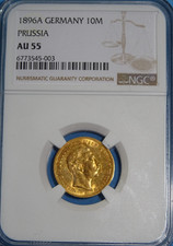 Preußen Goldmünze 10 R.-Mark WILHELM II 1896 A NGC AU 55! Rarität!