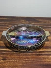 Vintage 1970's Federal Glass Smoke Blue Carnival Glass Candy/Relish Dish