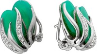 Chrysopras Ohrstecker WeißGold 585 14K Diamanten Antikschmuck