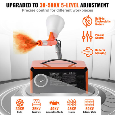 50KV Powder Coating Gun Kit   Electrostatic System with 5-Speed Control, DIY & P