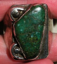 VINTAGE NAVAJO GREAT GREASY TURQUOISE STERLING SILVER RING SIZE 11.5 vafo