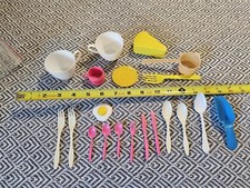 Vintage Kitchen Play Toys- Food And Silverware- Knife Fork Spoon Tea Cups