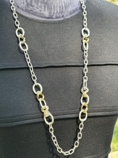 Collar Largo Brighton Tono Plata y Oro Eslabón Ancho Abierto Cadena Ovalada Nuevo Sin Etiquetas