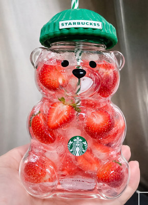 Starbucks Barista Bear 2026 Glass Coffee Mug Cup Limited Edition New Year Gift