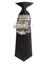 Z15 Las Vegas One Arm Bandit Fine English Pewter emblem on a Tie Clip (slide)