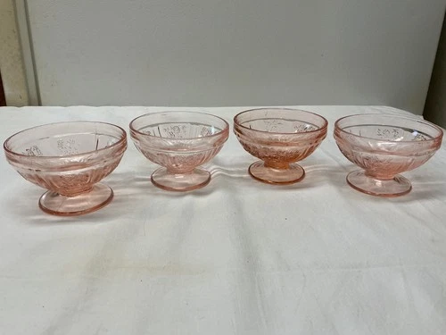 4-Vintage Federal Pink Depression Glass Sherbets- Sharon Cabbage Rose Pattern