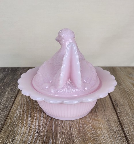 Crown Tuscan Glass Hen on Ruffled Nest - Glass Trinket Candy Dish 6.5" - Picture 4 of 8