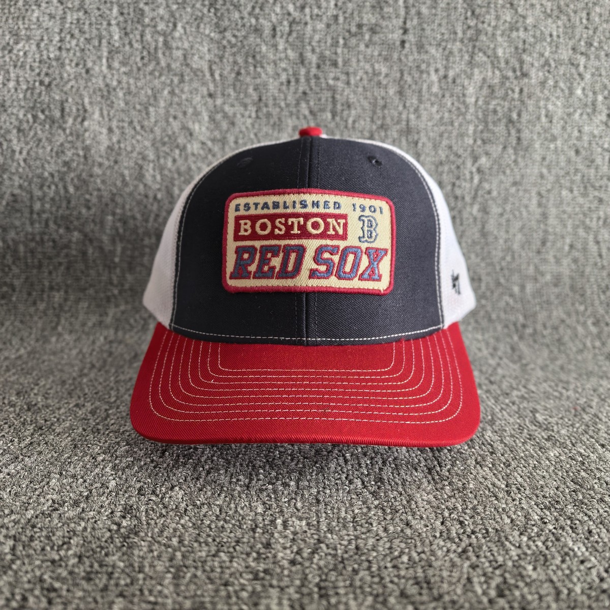 '47 Brand Boston Red Sox MLB Trucker Snapback Hat Navy Red White Patch Logo