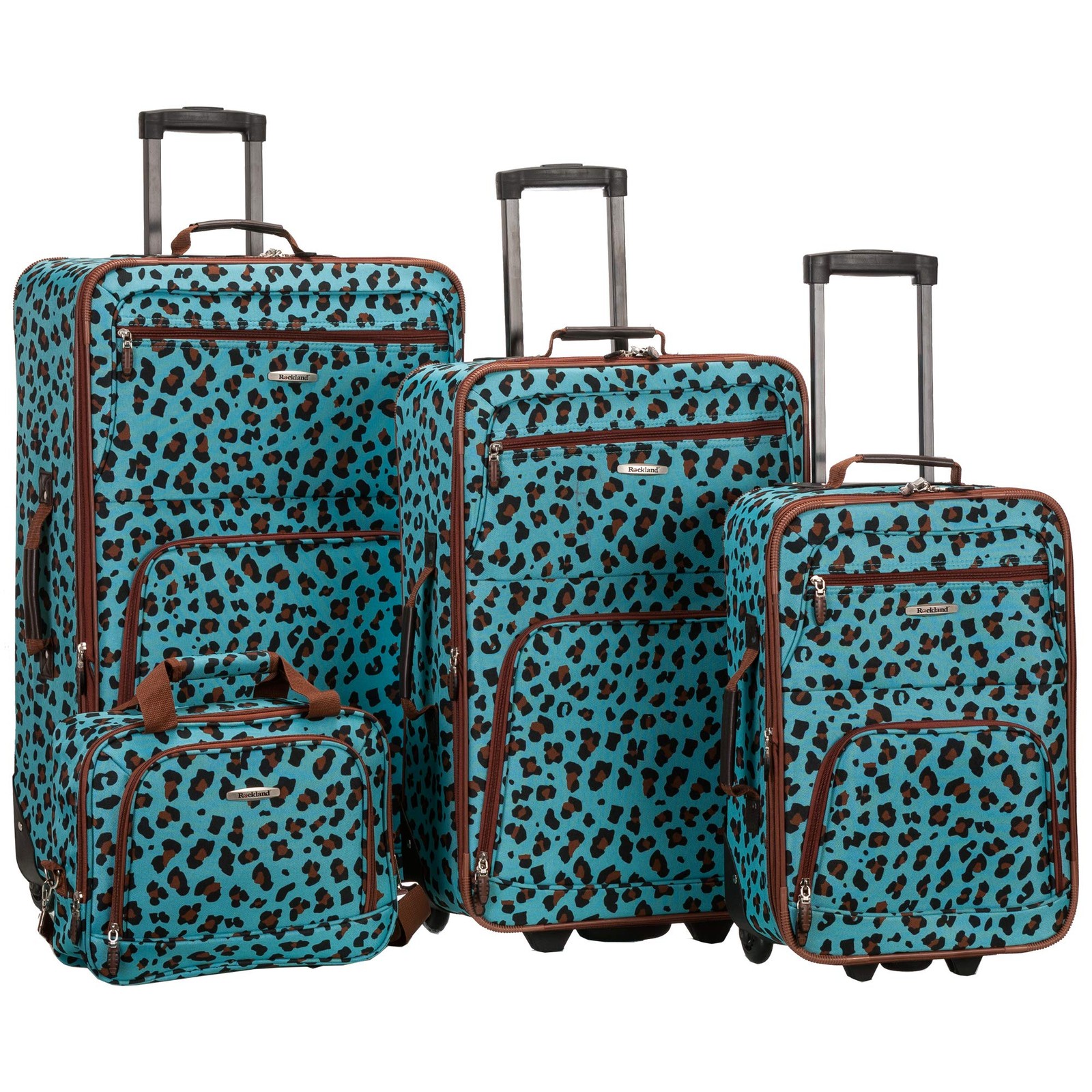 Rockland Jungle Softside Upright 4-Piece Set (14/19/24/28), Blue Leopard 