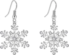 Snowflake Earring Clear Cubic Zirconia Sparkle Hook Dangle Drop Earrings for Wom