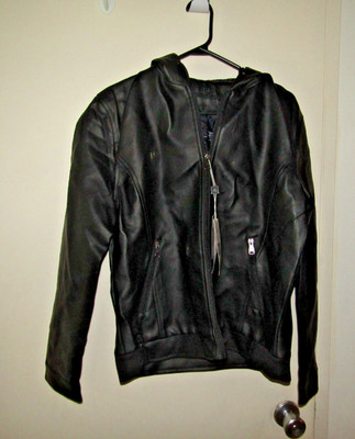 RC Collection W2808R Faux Leather Luxury bomber Jacket with Hood Large