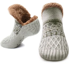 Stocking Stuffers for Adults Men Him: Fuzzy Slipper Socks with Grips Grey