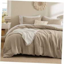 Waffle Comforter Set Soft and Breathable Khaki Bedding Queen 08 - Khaki