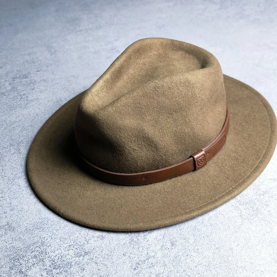 Brixton Wesley Fedora Hat | XS 6 1/2 | Tan Olive Brown | 100% Wool Felt | Leathe - Image 1 of 4