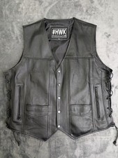 Leather Motorcycle Vest Mens XXL Black Snaps Adjustable Sides HWK Biker READ