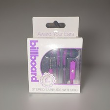 Billboard Stereo Earbuds With Microphone And Zipper Case, Purple, Model BB585
