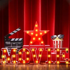 7 Pcs 6.3" Movie Light up Letters Sign LED Movie Night Party Decorations Incl...