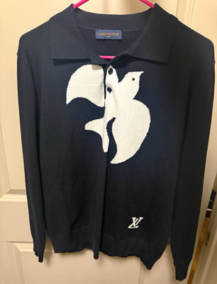 Louis Vuitton Men s M Black Collared Knit Pullover Sweater Bird Graphic Logo