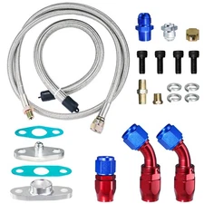 Universal Turbo Charger Oil Feed Line Return Line Drain Pipe Complete Kit - C...
