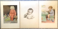 3 Vtg Bessie Pease Gutmann Prints 14x21 Television Tommy Thank you, God