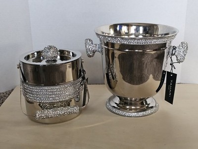 Tahari Home Silver Champagne Wine Chiller And Ice Bucket Bling 