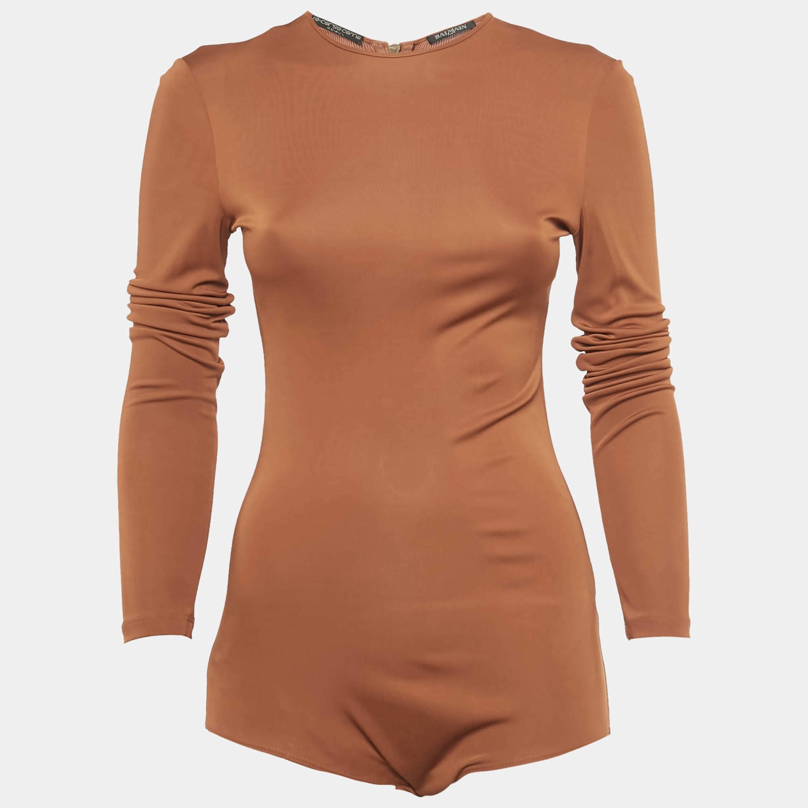Balmain Brown Jersey Long Sleeve Bodysuit S